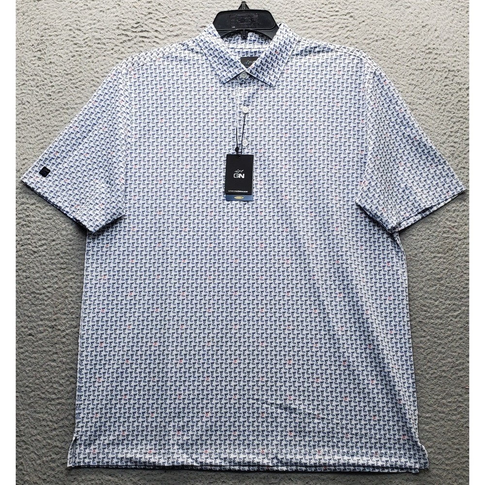 Greg Norman Golf Performance Polo Shirt Men L Multi Horse Print Play Dry Popover